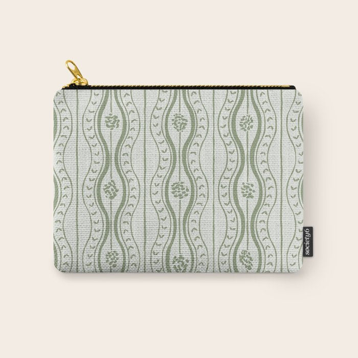 Wavy lines and tiny blooms - sage green tones pattern Carry All Pouch Gallery Image 1