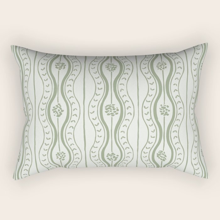 Wavy lines and tiny blooms - sage green tones pattern Rectangular Pillow Gallery Image 2