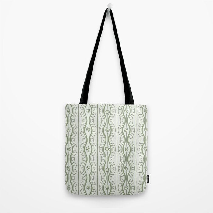 Wavy lines and tiny blooms - sage green tones pattern Tote Bag Gallery Image 2