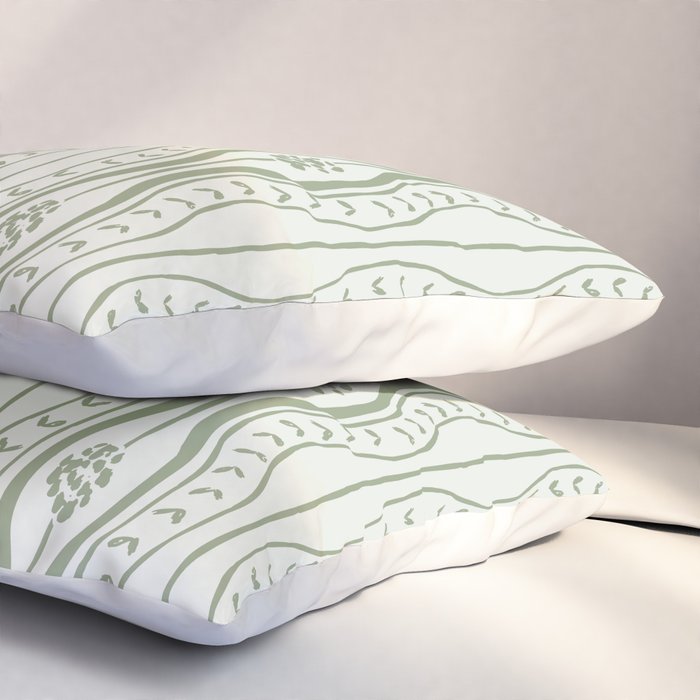 Wavy lines and tiny blooms - sage green tones pattern Pillow Sham Gallery Image 3