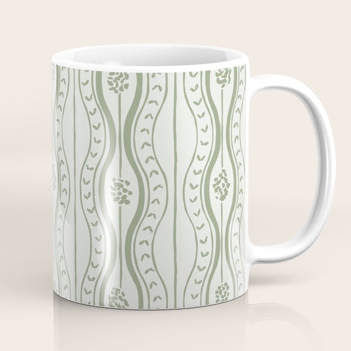 Wavy lines and tiny blooms - sage green tones pattern Coffee Mug Gallery Image 1