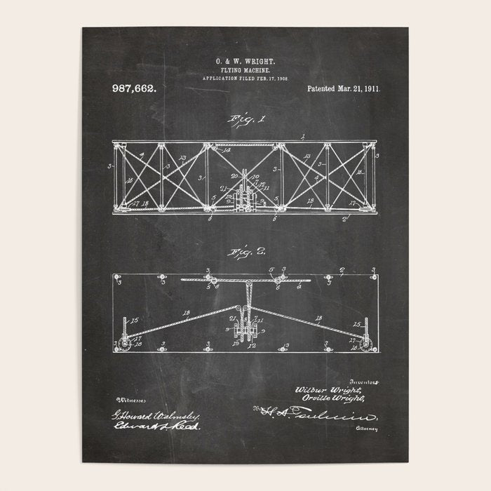 Wright Brother'S Plane Patent - Aviation Art - Black Chalkboard Poster Gallery Image 4