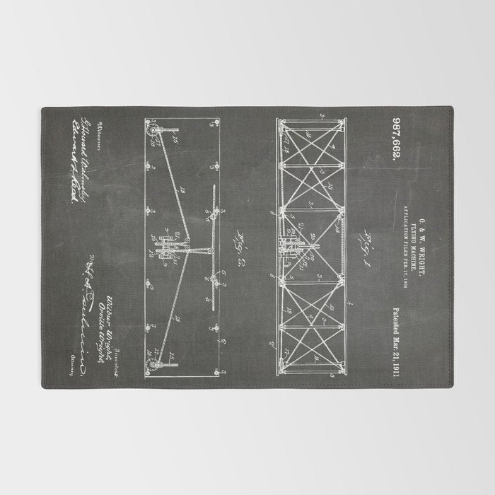 Wright Brother'S Plane Patent - Aviation Art - Black Chalkboard Rug Gallery Image 2