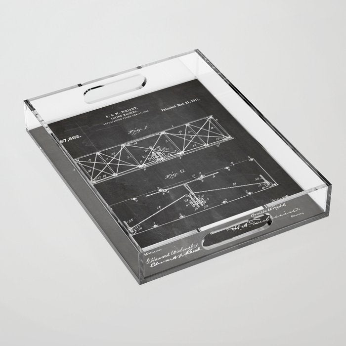Wright Brother'S Plane Patent - Aviation Art - Black Chalkboard Acrylic Tray Gallery Image 1