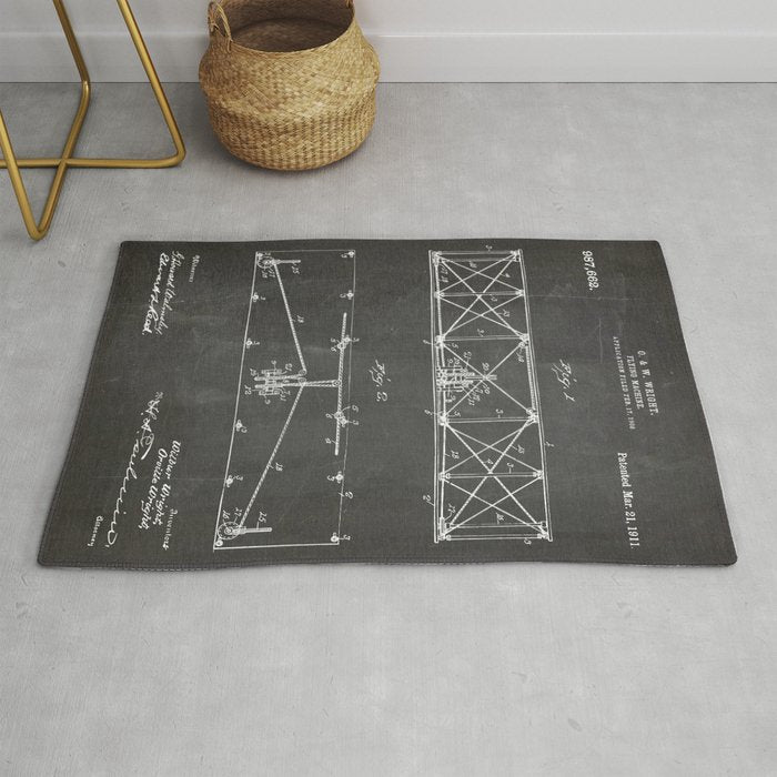 Wright Brother'S Plane Patent - Aviation Art - Black Chalkboard Rug Gallery Image 1