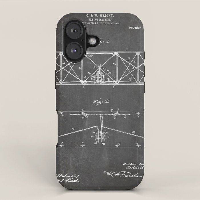 Wright Brother'S Plane Patent - Aviation Art - Black Chalkboard iPhone Case Gallery Image 1