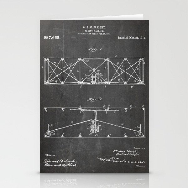 Wright Brother'S Plane Patent - Aviation Art - Black Chalkboard Stationery Card Gallery Image 2