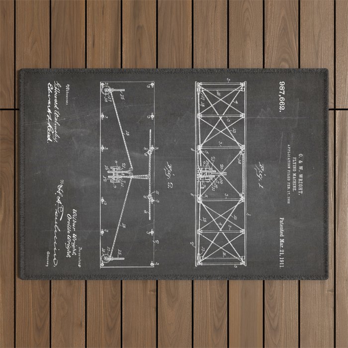 Wright Brother'S Plane Patent - Aviation Art - Black Chalkboard Outdoor Rug Gallery Image 1