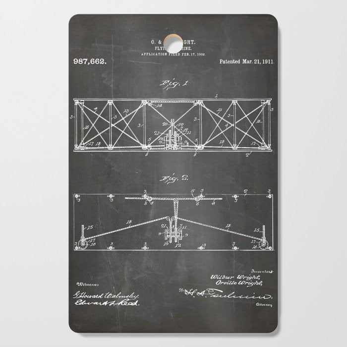Wright Brother'S Plane Patent - Aviation Art - Black Chalkboard Cutting Board Gallery Image 1