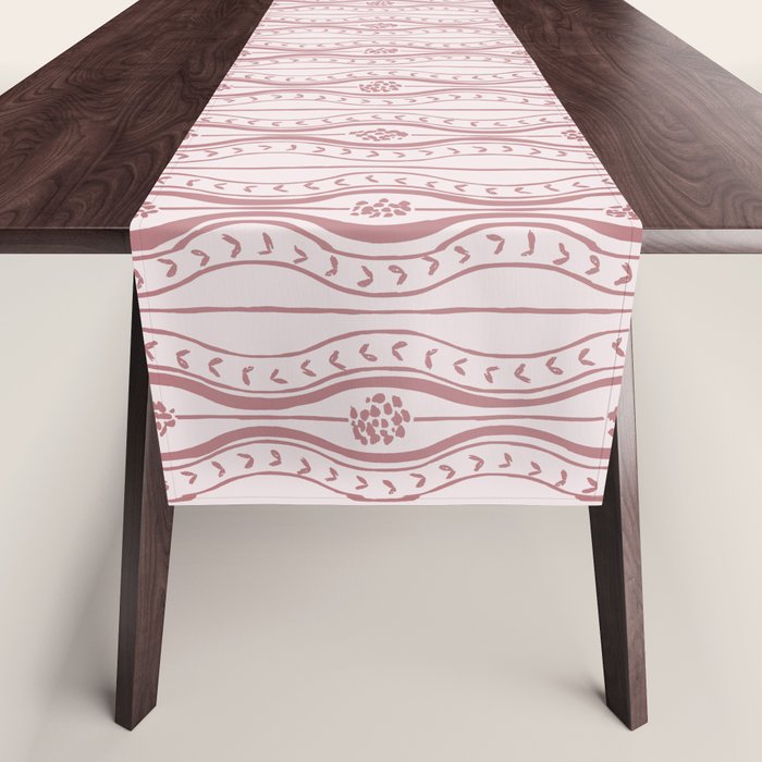 Wavy lines and tiny blooms - dusty rose old pink tones pattern Table Runner Gallery Image 1
