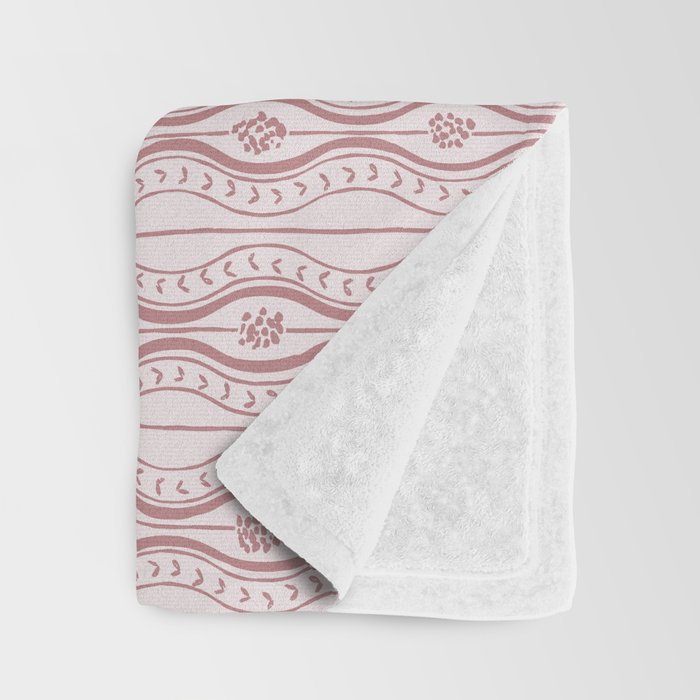 Wavy lines and tiny blooms - dusty rose old pink tones pattern Throw Blanket Gallery Image 3