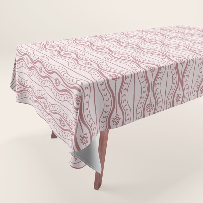 Wavy lines and tiny blooms - dusty rose old pink tones pattern Tablecloth Gallery Image 1