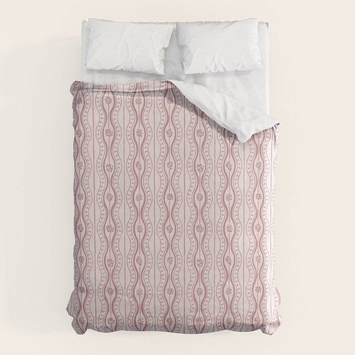 Wavy lines and tiny blooms - dusty rose old pink tones pattern Duvet Cover Gallery Image 6
