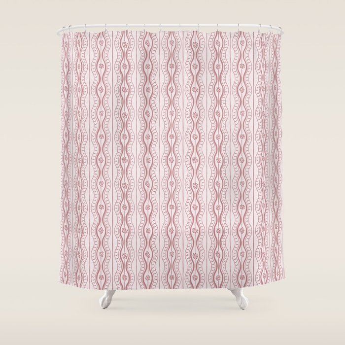 Wavy lines and tiny blooms - dusty rose old pink tones pattern Shower Curtain Gallery Image 1