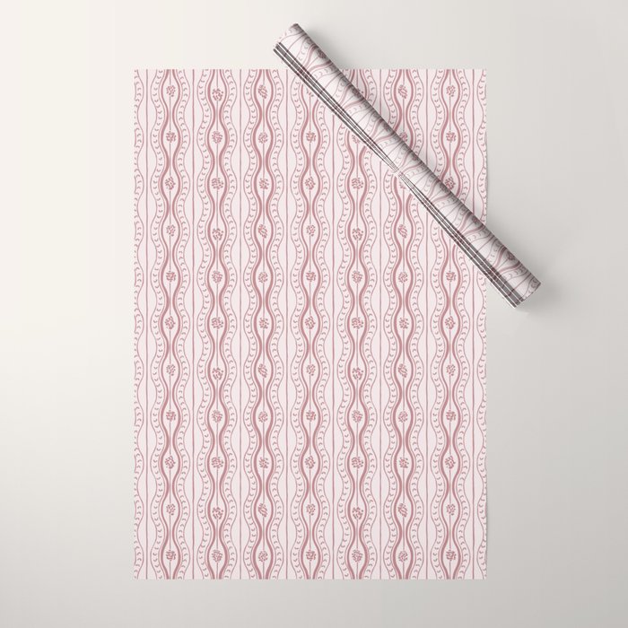 Wavy lines and tiny blooms - dusty rose old pink tones pattern Wrapping Paper Gallery Image 1
