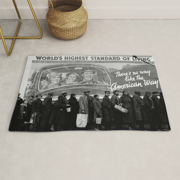 African American Flood Victims American Way Highest Standard of living black and white photograph Rug Gallery Image 1