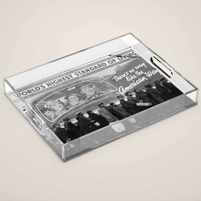 African American Flood Victims American Way Highest Standard of living black and white photograph Acrylic Tray Gallery Image 1