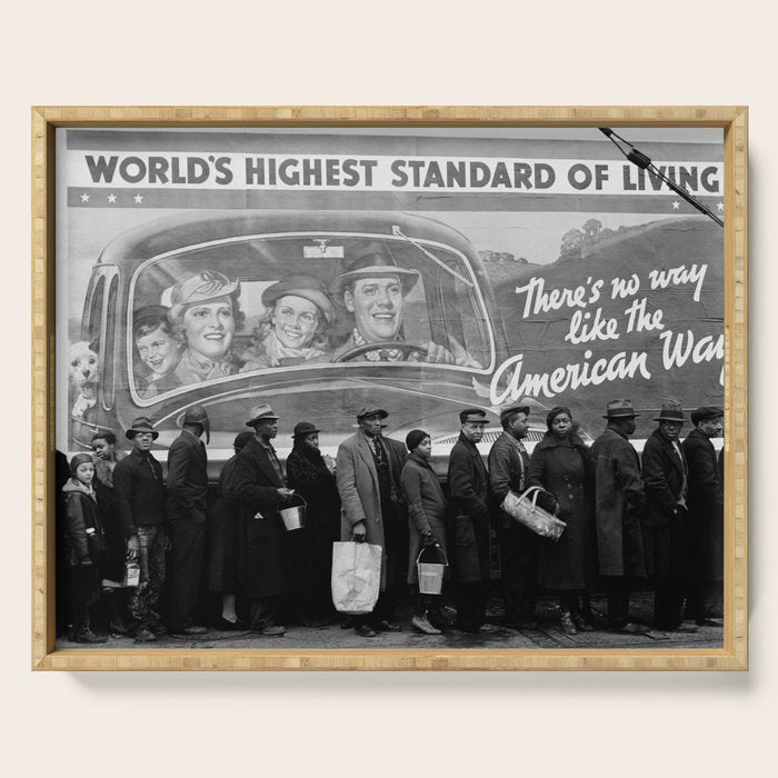 African American Flood Victims American Way Highest Standard of living black and white photograph Serving Tray Gallery Image 1