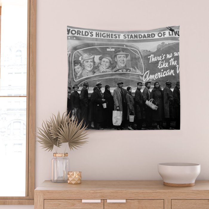 African American Flood Victims American Way Highest Standard of living black and white photograph Wall Tapestry Gallery Image 2