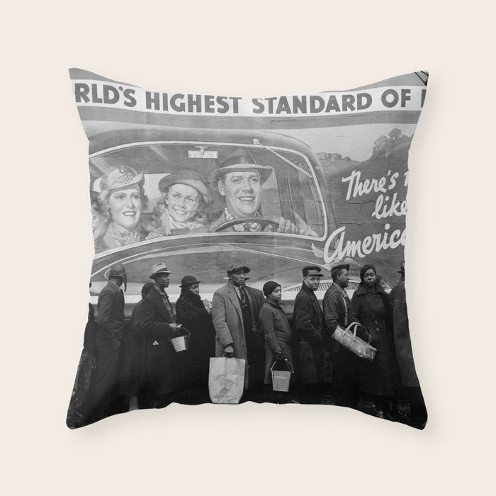 African American Flood Victims American Way Highest Standard of living black and white photograph Throw Pillow Gallery Image 6