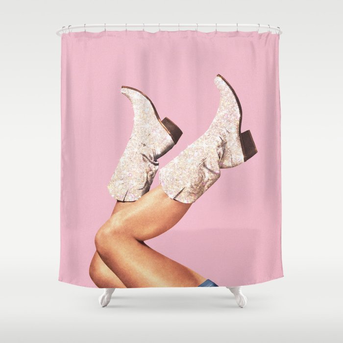 These Boots - Glitter Pink II Shower Curtain Gallery Image 1