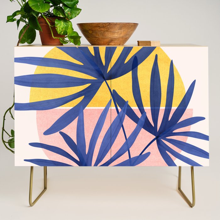 Bright Pop Tropical Palm Art Credenza Gallery Image 1