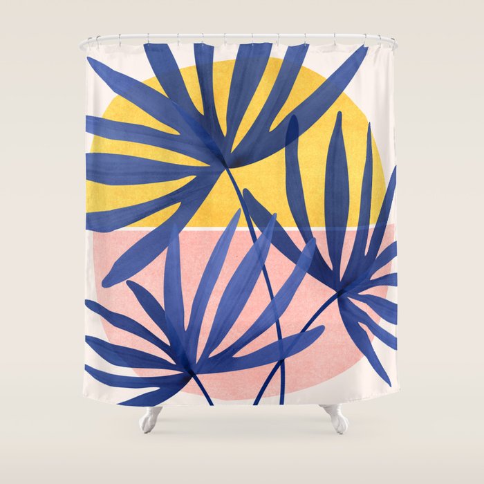 Bright Pop Tropical Palm Art Shower Curtain Gallery Image 1