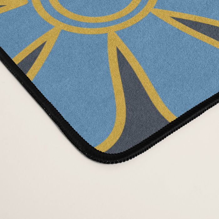 Retro Floral 60s 70s Garden Flowers Pattern Blue Green Orange Mustard Desk Mat Gallery Image 4