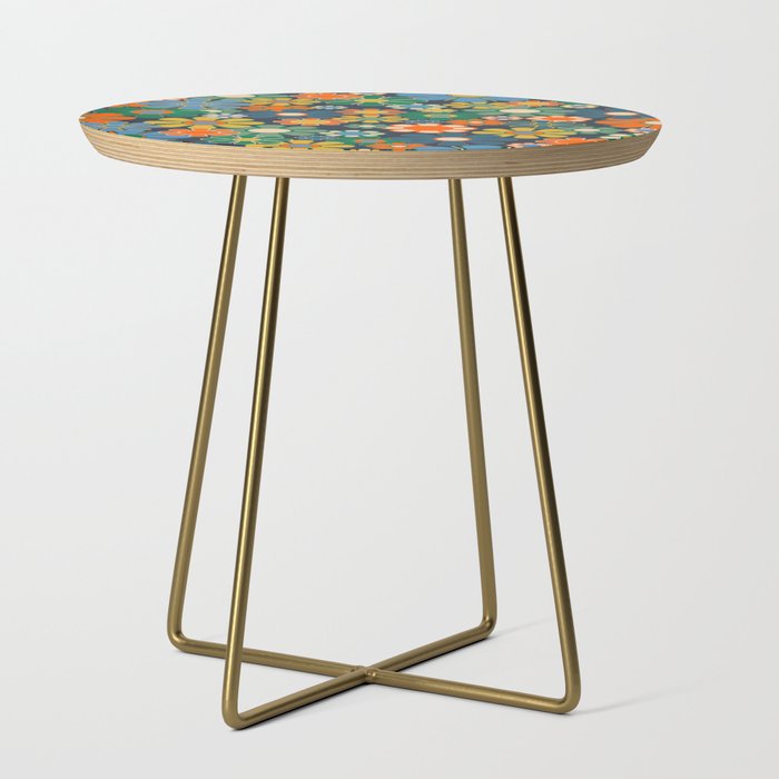 Retro Floral 60s 70s Garden Flowers Pattern Blue Green Orange Mustard Side Table Gallery Image 1