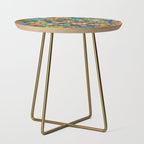 Retro Floral 60s 70s Garden Flowers Pattern Blue Green Orange Mustard Side Table Gallery Image 1
