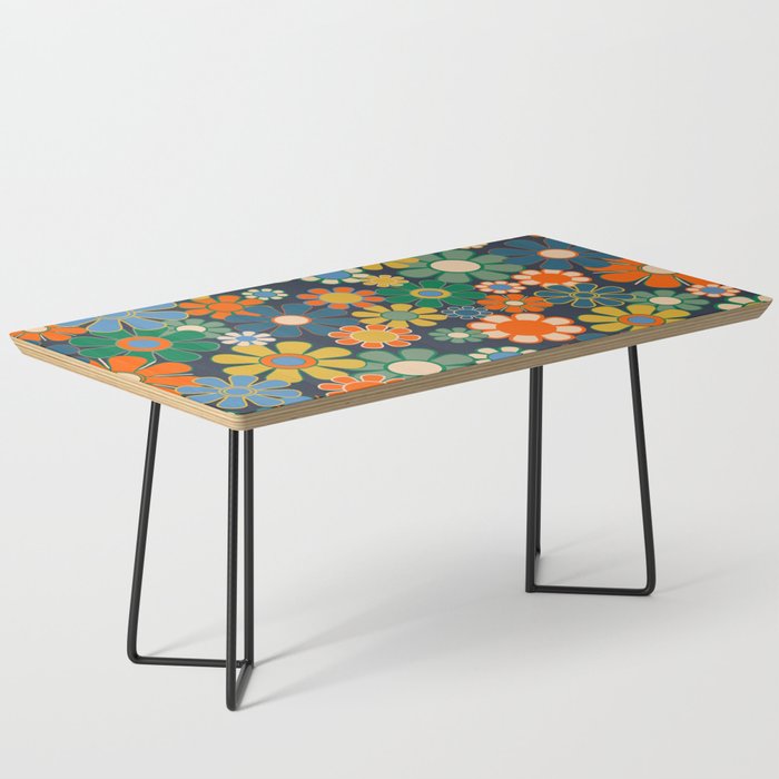 Retro Floral 60s 70s Garden Flowers Pattern Blue Green Orange Mustard Coffee Table Gallery Image 1
