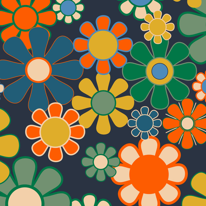Retro Floral 60s 70s Garden Flowers Pattern Blue Green Orange Mustard Coffee Mug Gallery Image 2