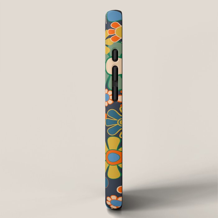Retro Floral 60s 70s Garden Flowers Pattern Blue Green Orange Mustard iPhone Case Gallery Image 2