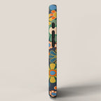 Retro Floral 60s 70s Garden Flowers Pattern Blue Green Orange Mustard iPhone Case Gallery Image 2