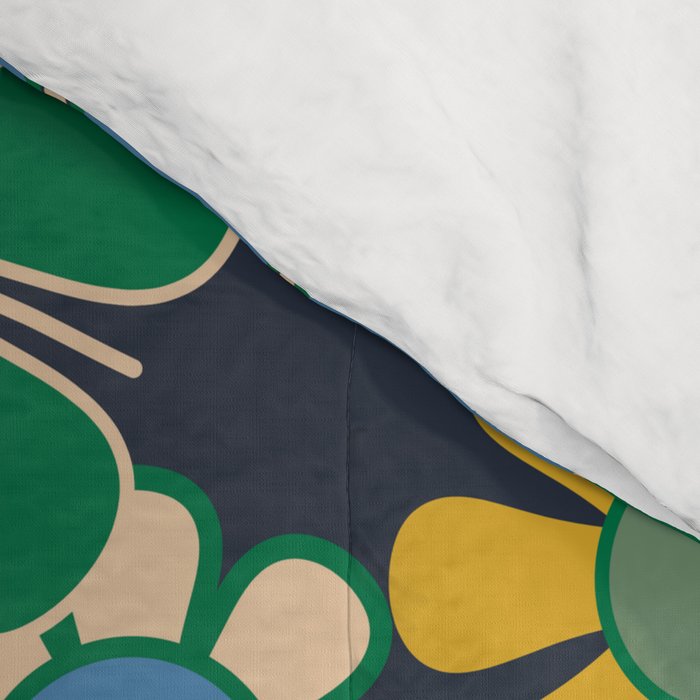 Retro Floral 60s 70s Garden Flowers Pattern Blue Green Orange Mustard Comforter Gallery Image 4