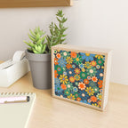 Retro Floral 60s 70s Garden Flowers Pattern Blue Green Orange Mustard Mini Art Print Gallery Image 2