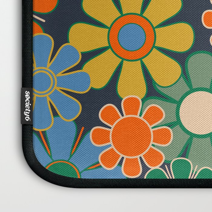 Retro Floral 60s 70s Garden Flowers Pattern Blue Green Orange Mustard Laptop Sleeve Gallery Image 3