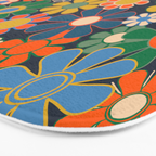 Retro Floral 60s 70s Garden Flowers Pattern Blue Green Orange Mustard Bath Mat Gallery Image 3