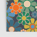 Retro Floral 60s 70s Garden Flowers Pattern Blue Green Orange Mustard Poster Gallery Image 3