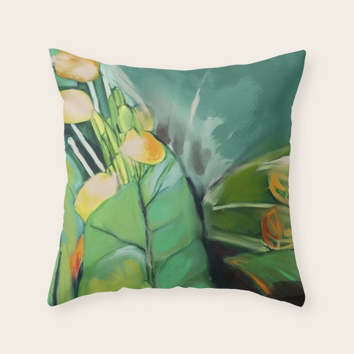 Abstract Green Leaves Throw Pillow Gallery Image 6