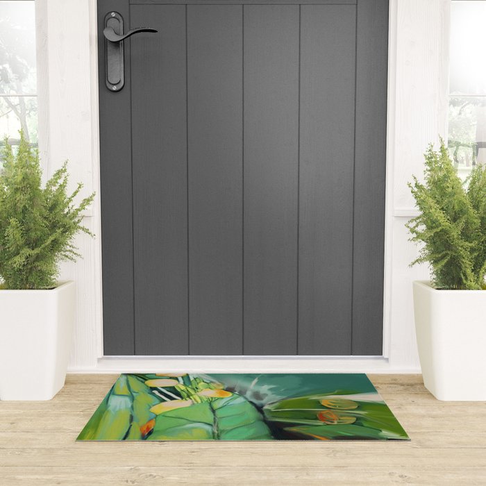 Abstract Green Leaves Welcome Mat Gallery Image 3