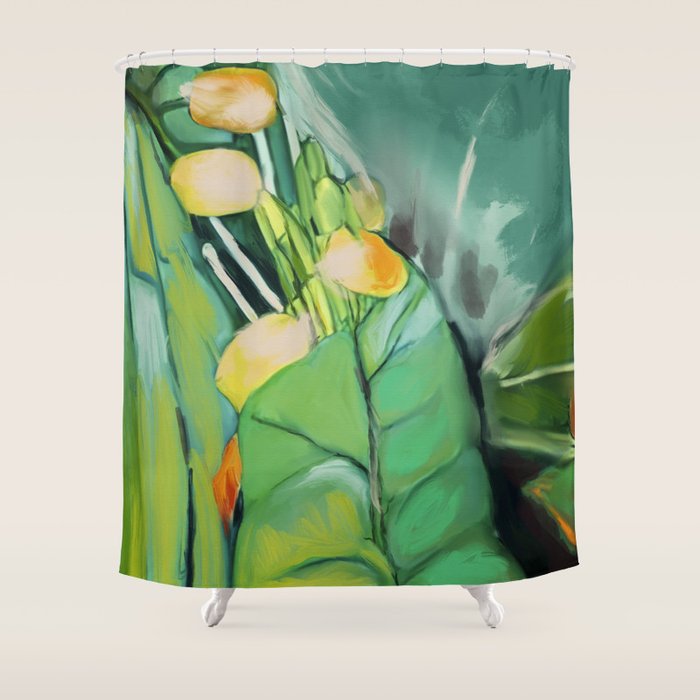 Abstract Green Leaves Shower Curtain Gallery Image 1