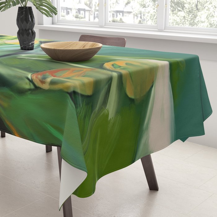 Abstract Green Leaves Tablecloth Gallery Image 3