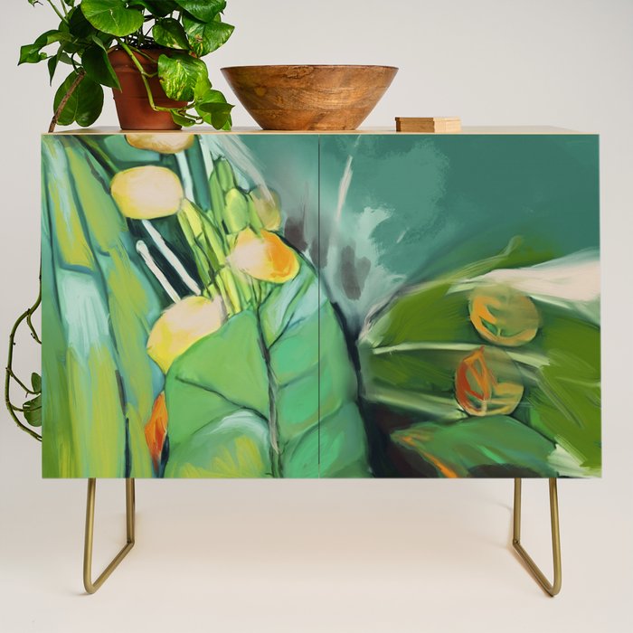 Abstract Green Leaves Credenza Gallery Image 1