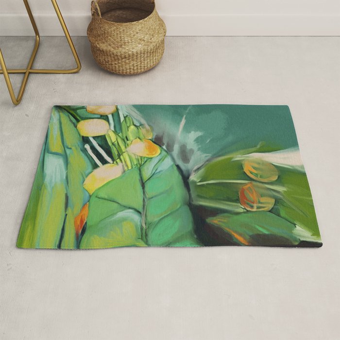 Abstract Green Leaves Rug Gallery Image 1