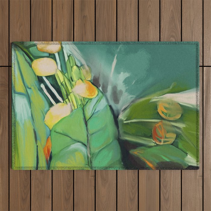 Abstract Green Leaves Outdoor Rug Gallery Image 1