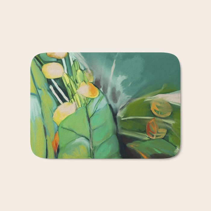 Abstract Green Leaves Bath Mat Gallery Image 1