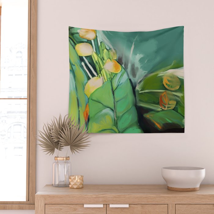 Abstract Green Leaves Wall Tapestry Gallery Image 2