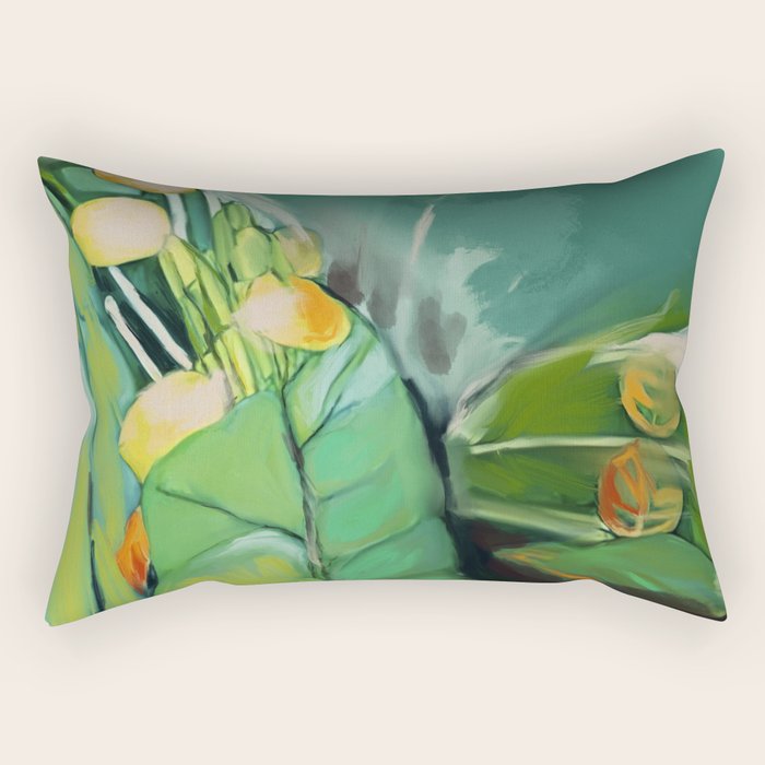 Abstract Green Leaves Rectangular Pillow Gallery Image 2