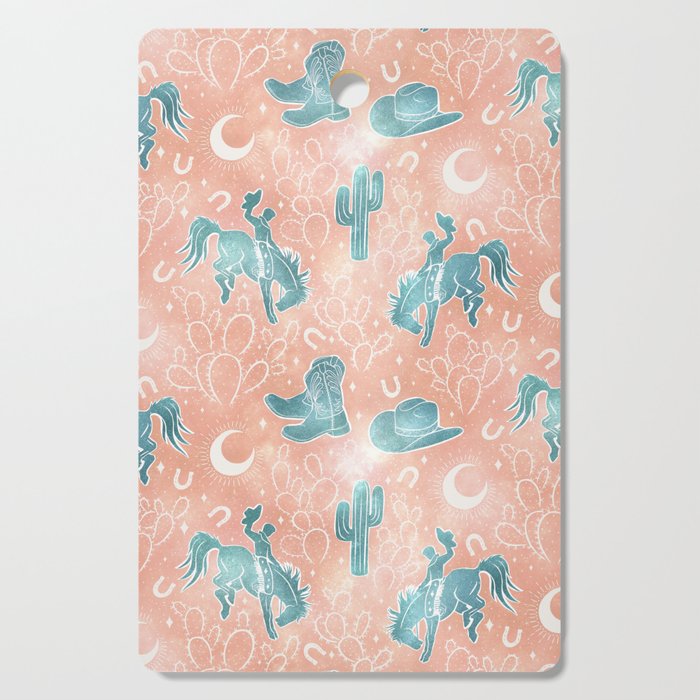 Cosmic Cowboys and Cacti -  peach and turquoise  Cutting Board Gallery Image 1